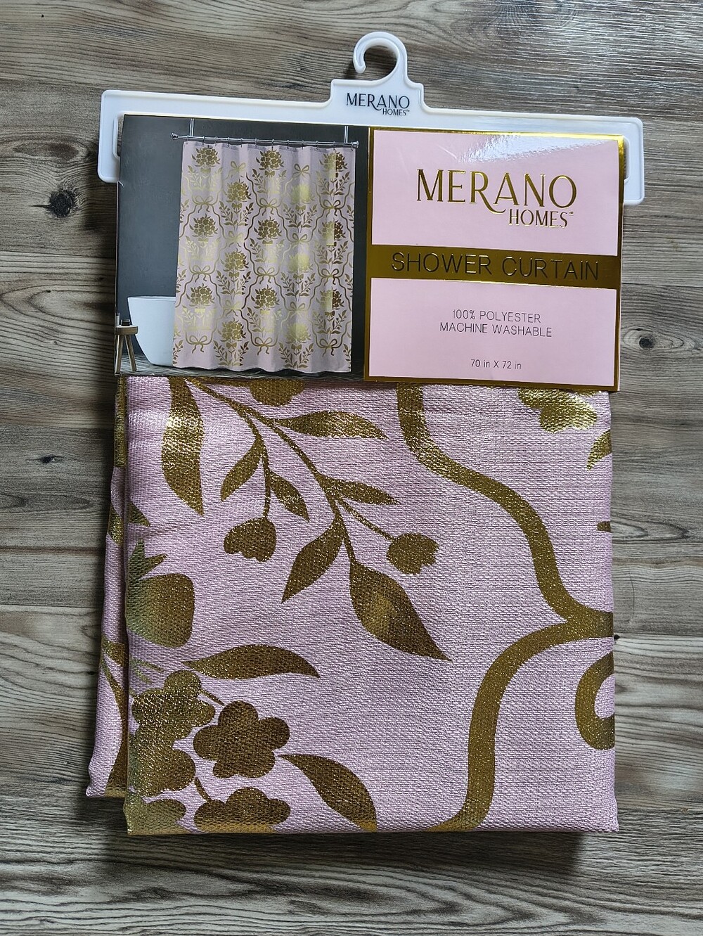 MERANO Homes Pink and Gold Floral Shower Curtain 70" X 72"